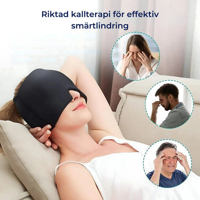 MigraSoothe Gelhuva för huvudvärk och migrän | Kylande komfort, tryckterapi & ljusblockering – För alla tillfällen